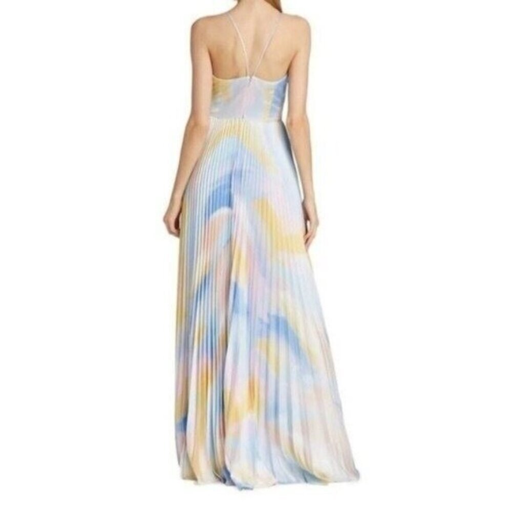 ML Monique Lhuillier Satin Satin Charmeuse Pleated Gown Maxi Dress Size 10 Flaw - Picture 14 of 14